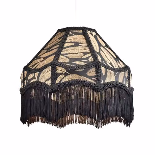 Happy Homewares Traditional Victorian Empire Fabric Lamp Shade in Black, Gold and White, W: 30 cm, H: 19 cm