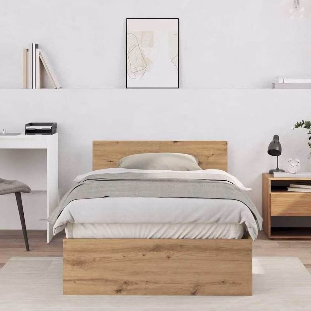 Berkfield Home Artisan Oak Bed Frame with Headboard in Brown, W/D/H: 100 x 200 cm – 2
