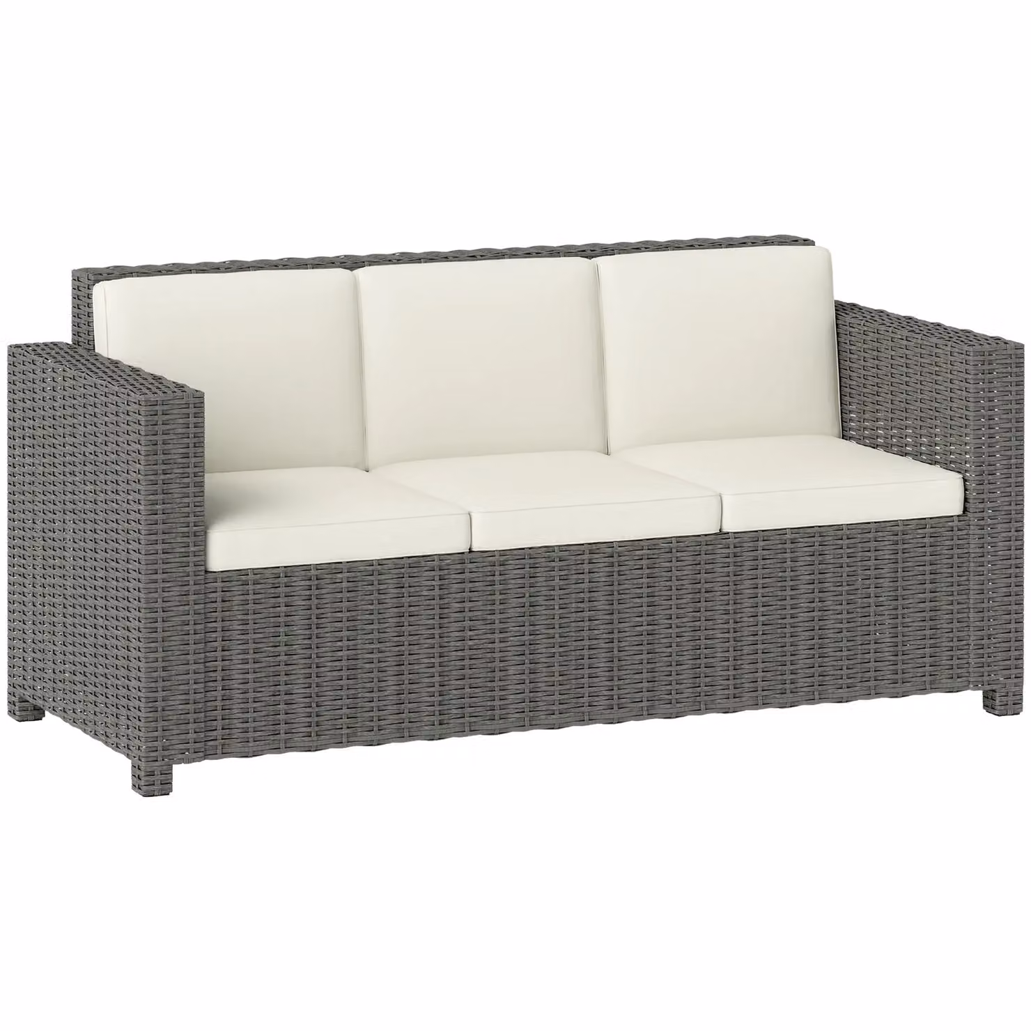 OUTSUNNY 3-Seater Rattan Wicker Sofa with Beige Upholstered Cushions – 2