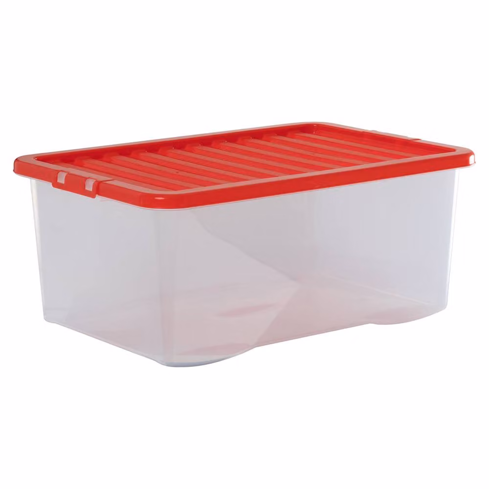 Wham Crystal 45L Stackable Plastic Storage Boxes with Red Lids, Pack of 4 – 2