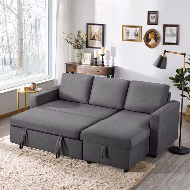 Yaheetech Reversible L-Shaped Sofa Bed with Pull Out Storage in Dark Grey Fabric
