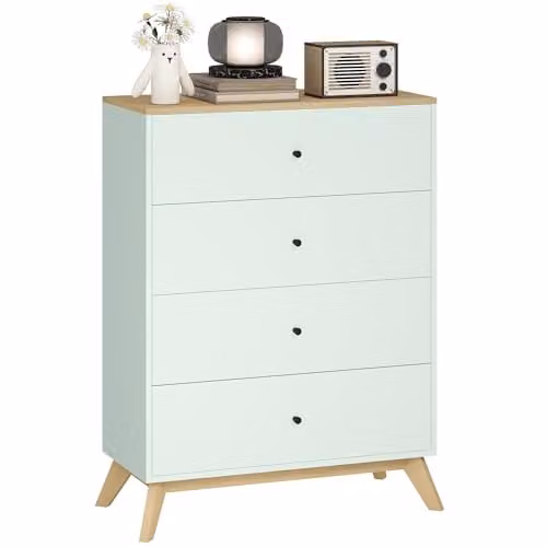 HOMCOM 4 Drawer Chest of Drawers in Green and Oak – 1