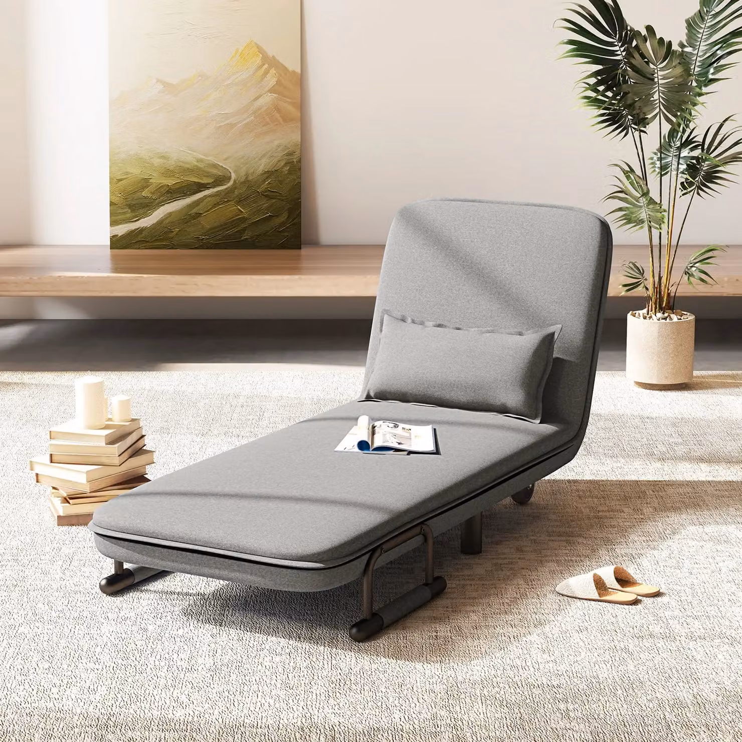 Costway 3-in-1 Convertible Sofa Bed Sleeper Chair with Lumbar Pillow in Grey – 7