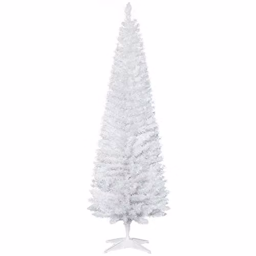 HOMCOM 6ft Unlit White Slim Pencil Artificial Christmas Tree – 1