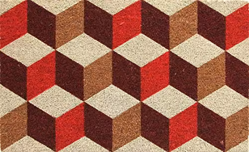 Coco&Coir Vintage Cubes Natural Coir Door Mat with Rubber Backing, Brown and Multicolour, W: 75 cm, D: 45 cm, H: 1.5 cm – 1