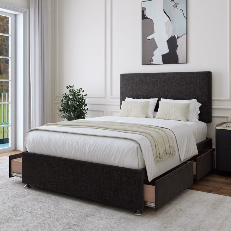 Bedmaster Linen 4 Drawer Divan Base and Plain Headboard in Purple and Grey, W/D/H: 120 x 200 cm