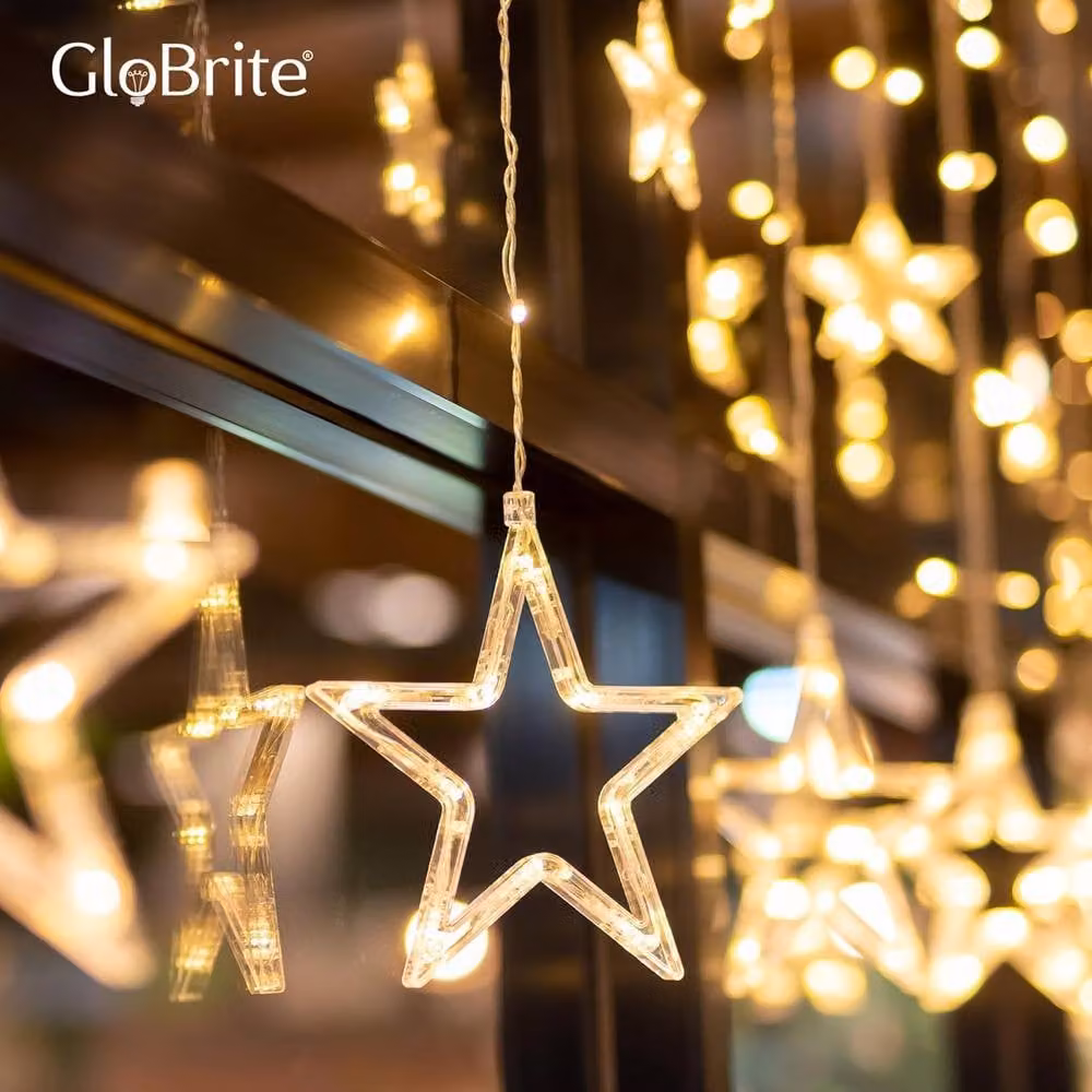GloBrite Christmas Curtain Lights with 12 Stars and 138 Warm White LED Lights for Indoor Decoration – 3