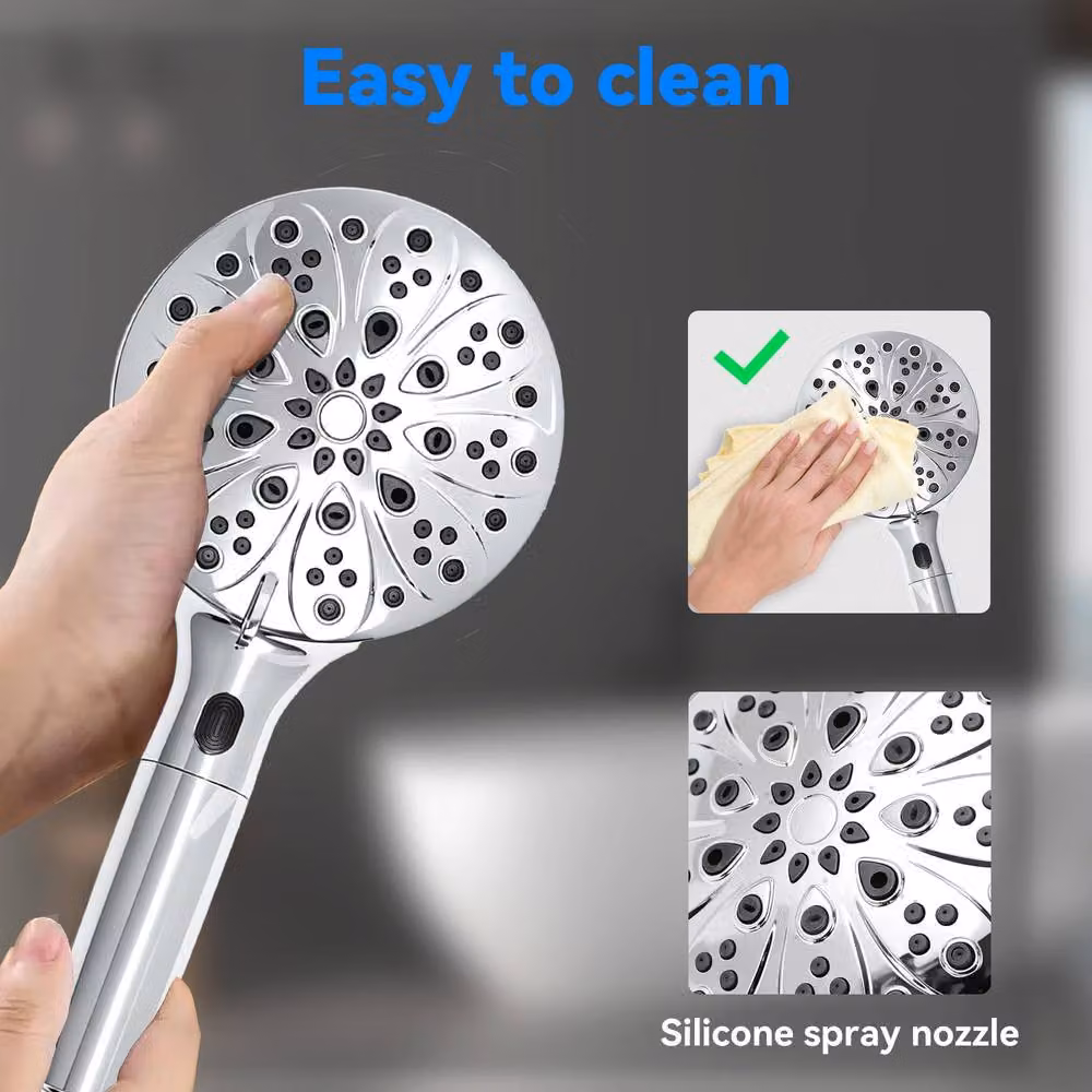 Resmo Round High-Pressure Handheld Shower Head with Rain and Jet Spray in Silver Chrome – 4