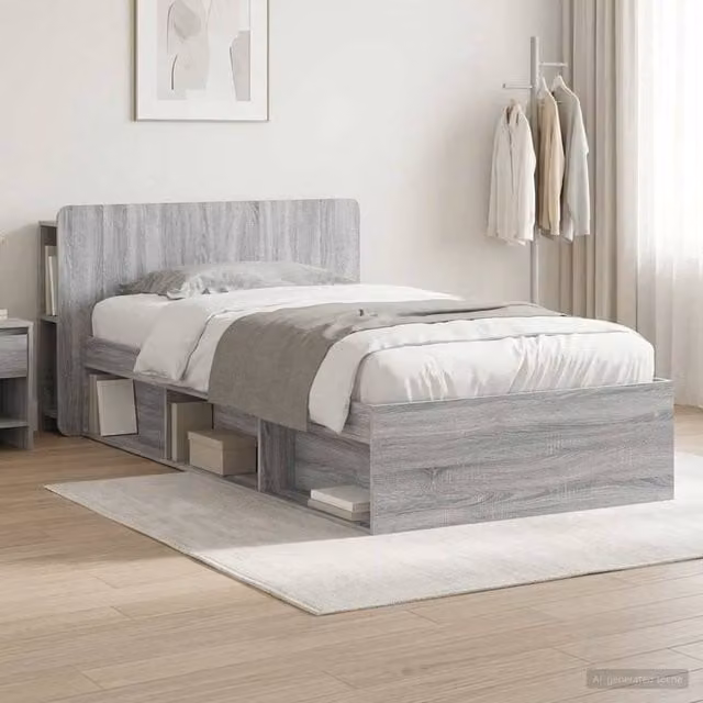 Berkfield Home Modern Bed Frame with Storage Drawers in Grey Sonoma, W/D/H: 190 x 75 x 75 cm