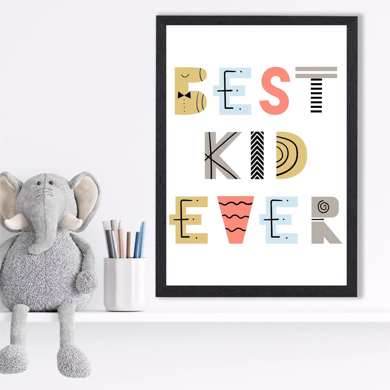 ARTZE Scandi Quote Framed Print for Kids, Yellow and Black, A2 – 2