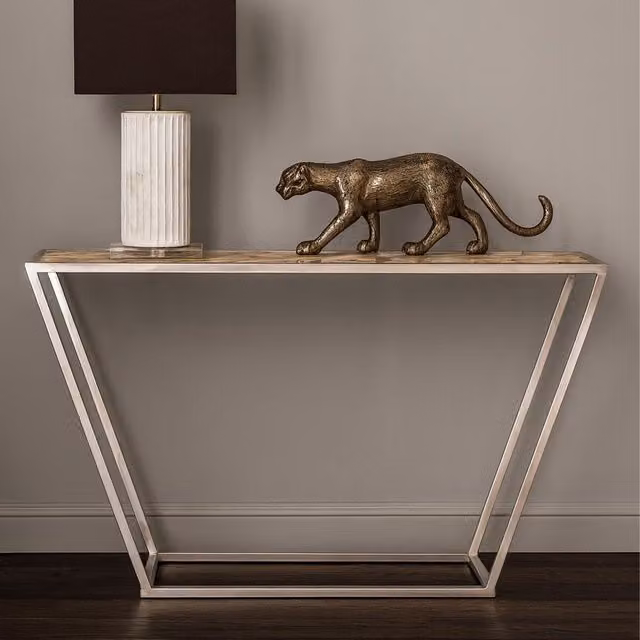 Orsina Luxe White Agate Console Table in Silver with Natural Stone Top, W/D/H: 132 x 44 x 69 cm