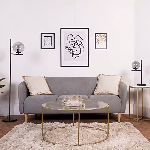 MiniSun Industrial Style Black Metal Floor Lamp with Grey Glass Sphere Shade H: 140 cm, W: 33 cm, D: 33 cm – 3