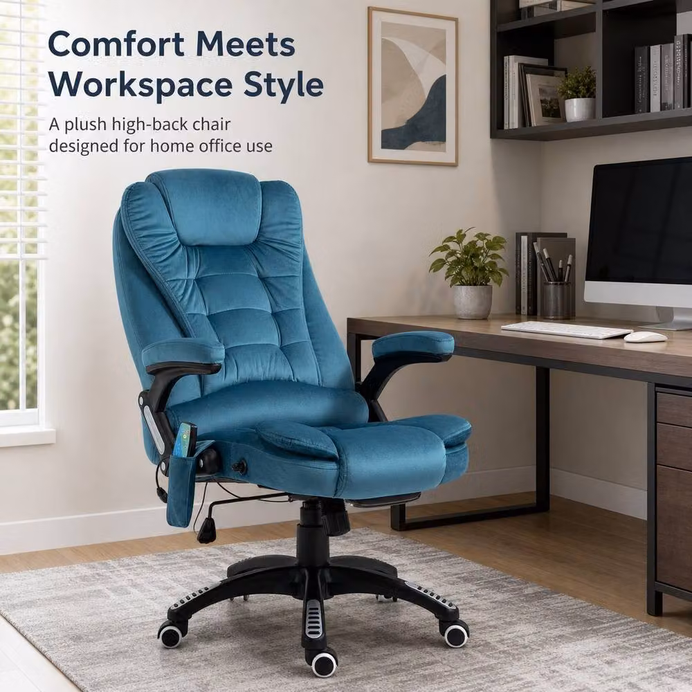 STILVORA Blue Velvet Swivel Task Chair with Headrest and Armrests – 2