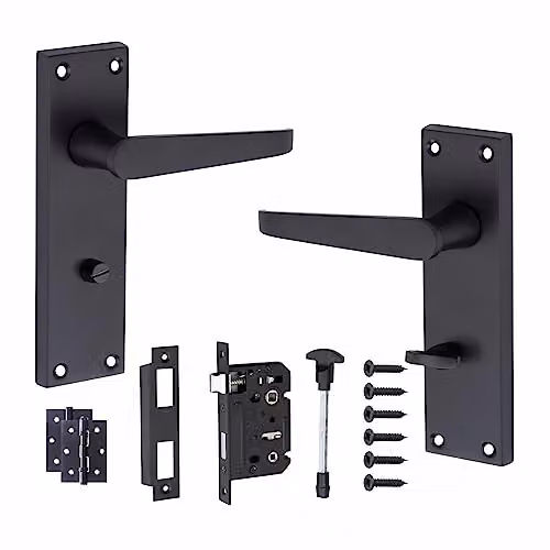 Golden Grace Victorian Straight Bathroom Door Handle in Matt Black – 1