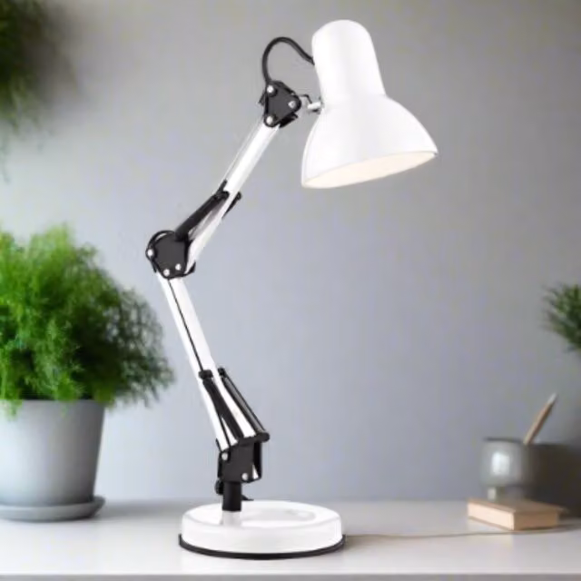 CGC Lighting Adjustable Retro Metal Hobby Table Lamp in White