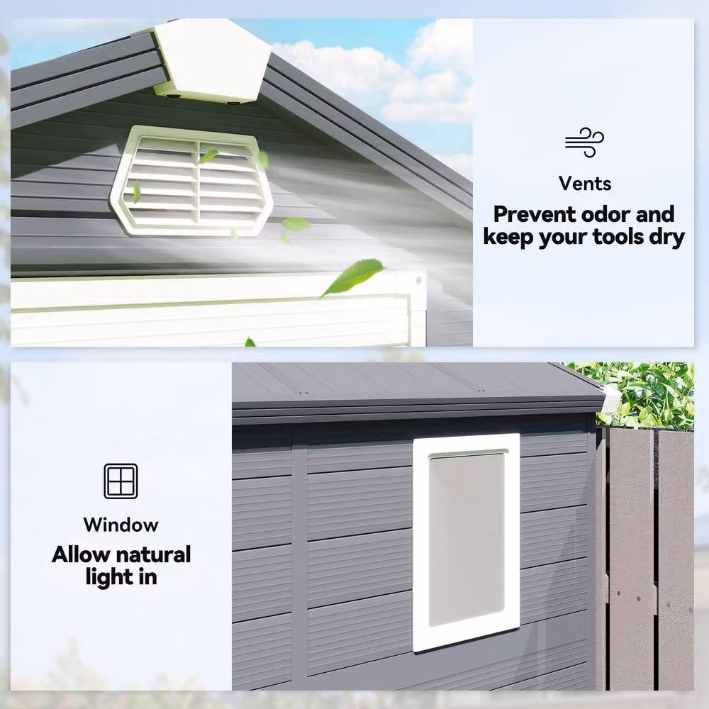 Rolipo Grey Plastic Garden Shed with Aluminium Frame – 8