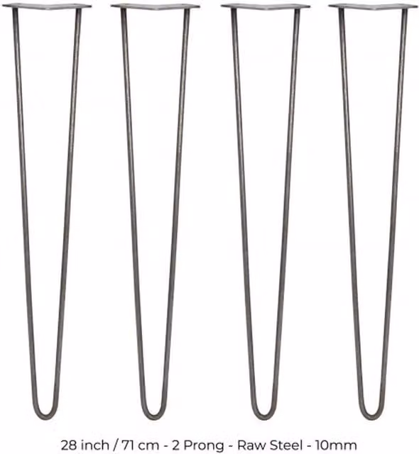Monstershop Set of 4 Hairpin Legs, 2 Prong, 10mm, Raw Steel, Silver/Grey – 1