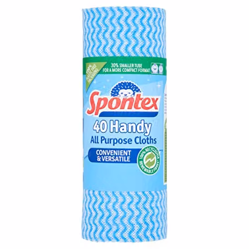 Spontex Handy All Purpose Cleaning Cloths on a Roll, Blue and White