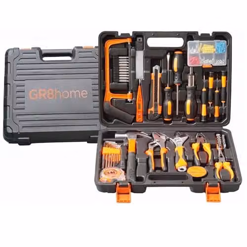 Gr8 Home 160 Piece General Household DIY Hand Tool Kit Set with Portable Storage Toolbox in Black – 1