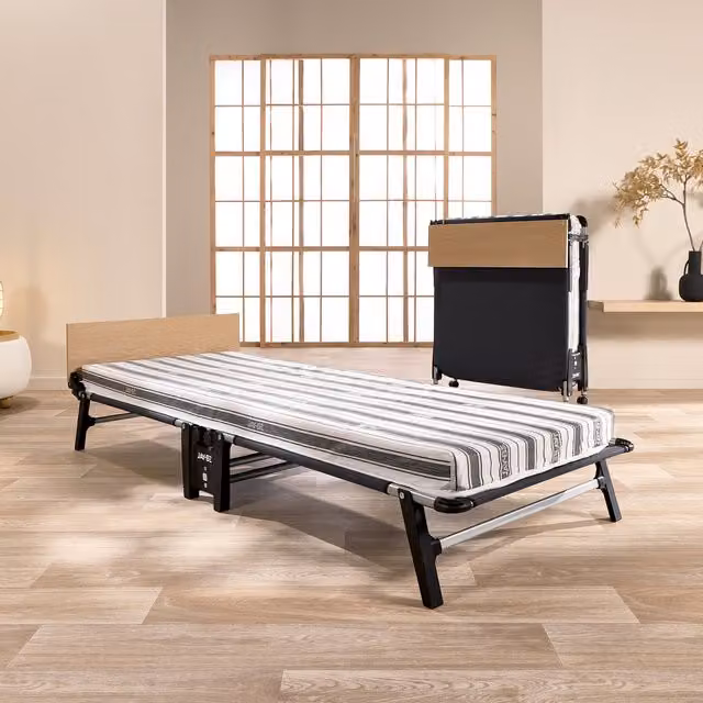 Jay-Be QE80 Quick Folding Bed with Comfort Mattress, Single, Black, W: 90 cm, L: 190 cm