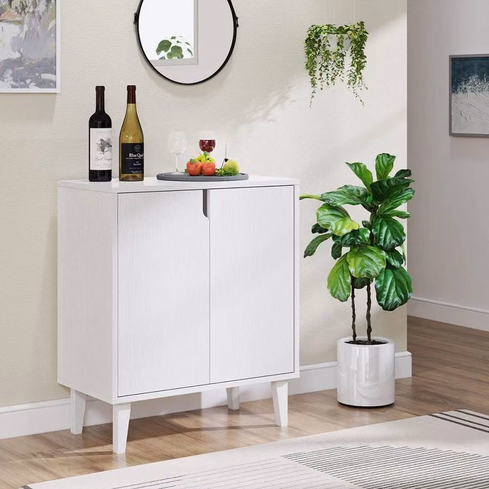 Hinsinc Modern White 2-Door Sideboard Storage Cabinet with Soft-Close Drawers – 2