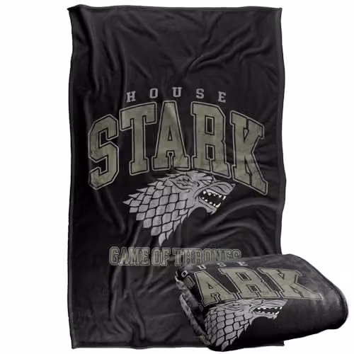 Warner Bros. Game of Thrones Varsity Stark Super Soft Fleece Throw Blanket, Multicolour, W: 91.44 cm, H: 147 cm – 1