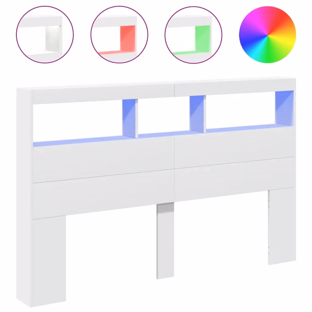Berkfield Home Modern White Headboard Cabinet with Integrated LED Lighting and USB Charging Port, W/D/H: 160 x 17 x 102 cm – 1