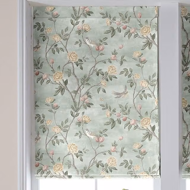 Laura Ashley Eglantine Made to Measure Blackout Roman Blind in Smoke Green Floral Cotton