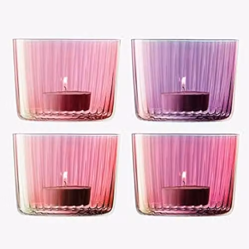 LSA International Gems Tealight Holder Set of 4 in Red and Pink Hand Painted Glassware H: 6 cm