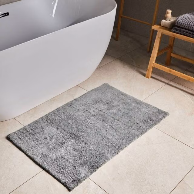 Wyld and Coco Grey Cotton Bath Mat, W: 60 cm, D: 90 cm