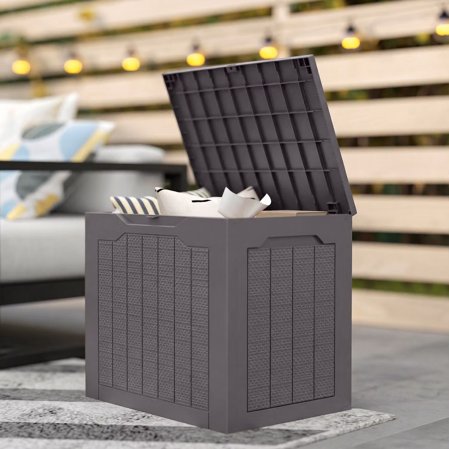Outsunny 93L Plastic Garden Storage Box with Handles in Brown – 8