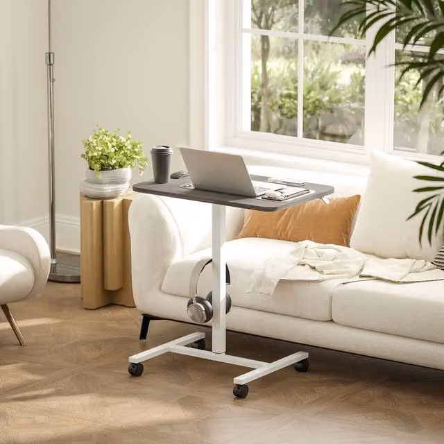 HOMCOM Mobile Overbed Standing Desk with Wheels, Grey