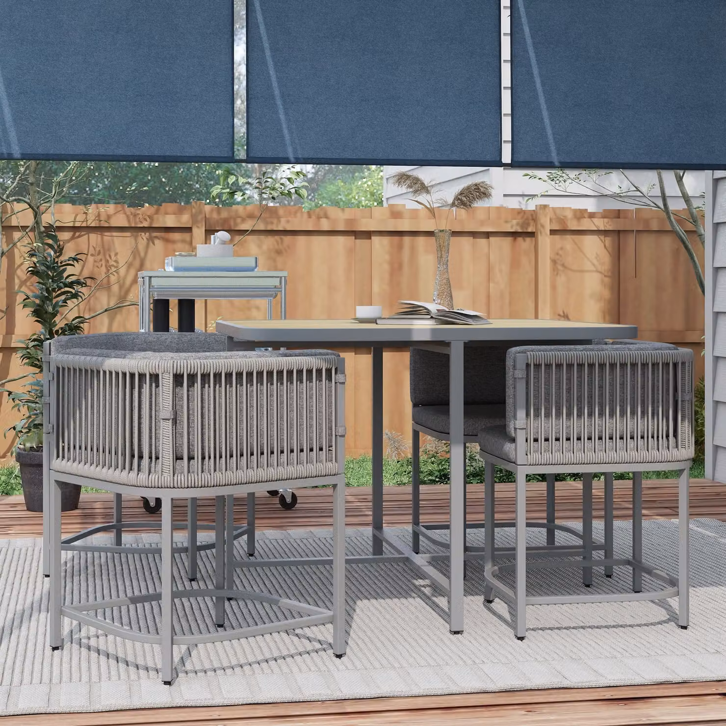 Outsunny 5 Piece Rattan Cube Garden Dining Set with Cushions in Grey – 7