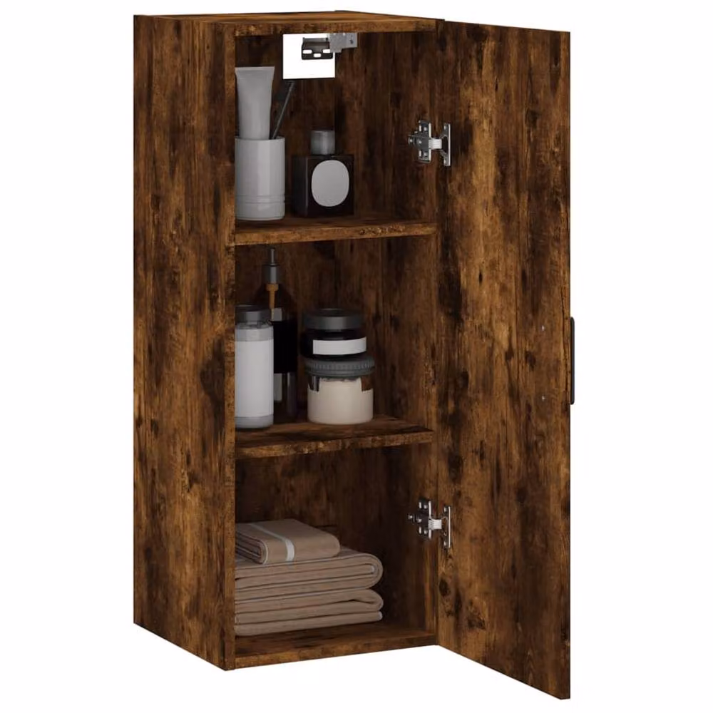 Berkfield Home Wall Mounted Smoked Oak Cabinet in Brown, W/D/H: 34.5 x 34.0 x 90.0 cm – 5