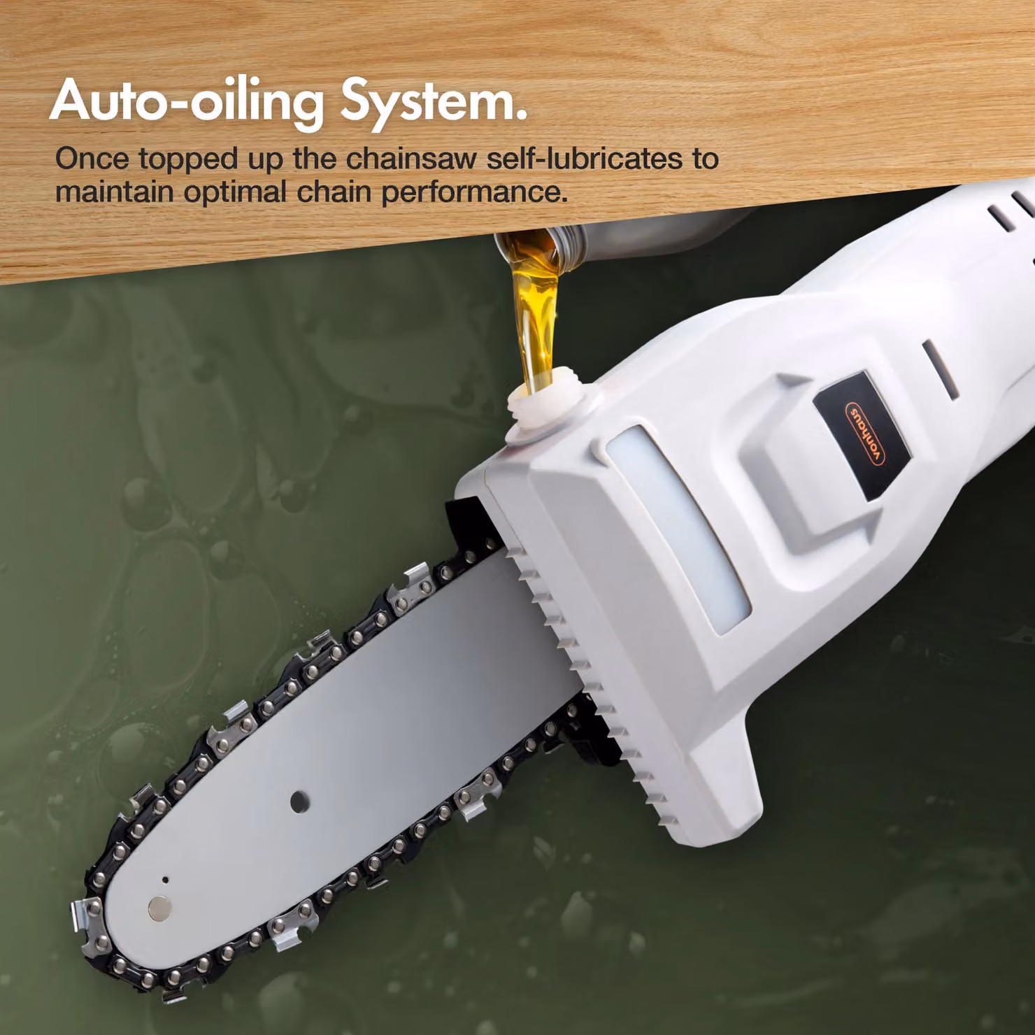 VonHaus 20V Cordless Pole Chainsaw in Grey with Rechargeable Battery and Aluminium Components – 4