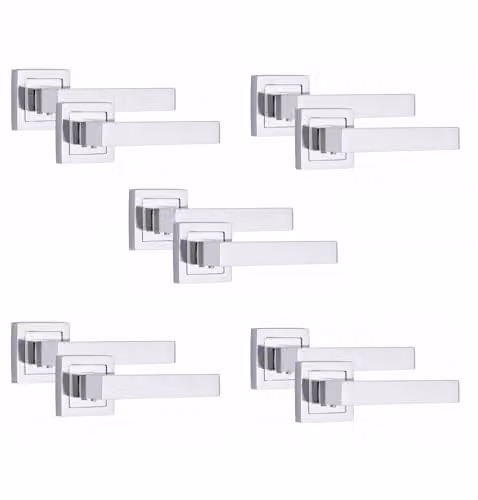 Golden Grace Delta Door Handles on Square Rose in Polished Chrome, 5 Pairs – 1