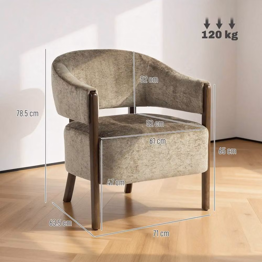 KORVIXA Brown Fabric Upholstered Tub Accent Armchair with Wood Legs, Width: 100 cm – 2