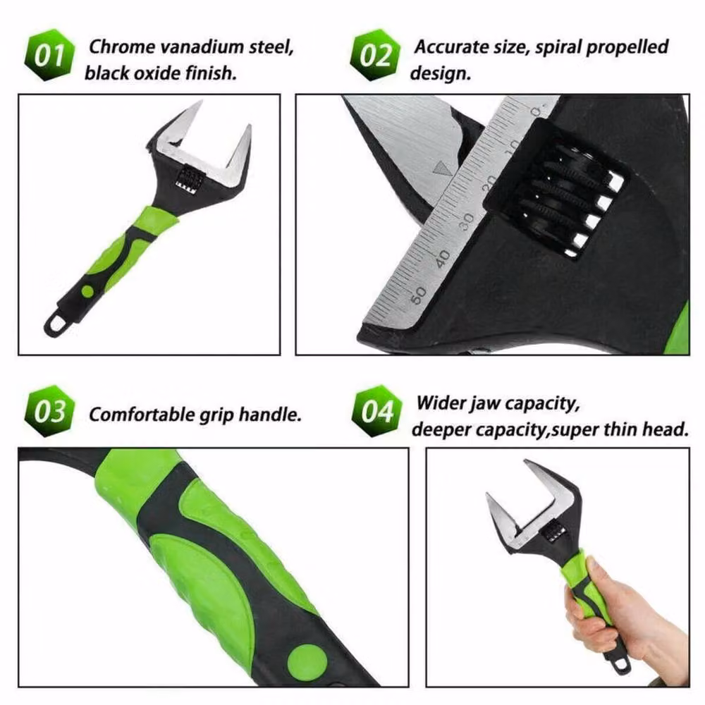 SPETLEK 6 inch Adjustable Extra Wide Jaw Wrench Spanner, Green, W/D/H: 1000 x 400 x 400 mm – 3