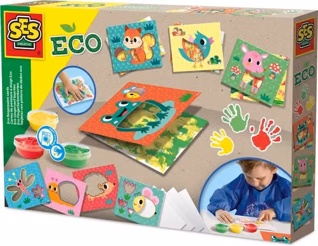 SES Creative Eco Fingerpaint Cards with Animal Designs in Multicolour