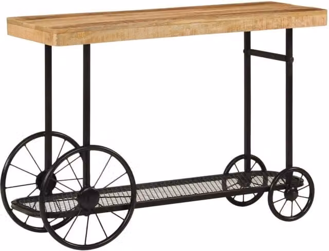 Berkfield Home Industrial Console Table in Brown, Solid Mango Wood and Iron, W/D/H: 112 x 36 x 76 cm – 1