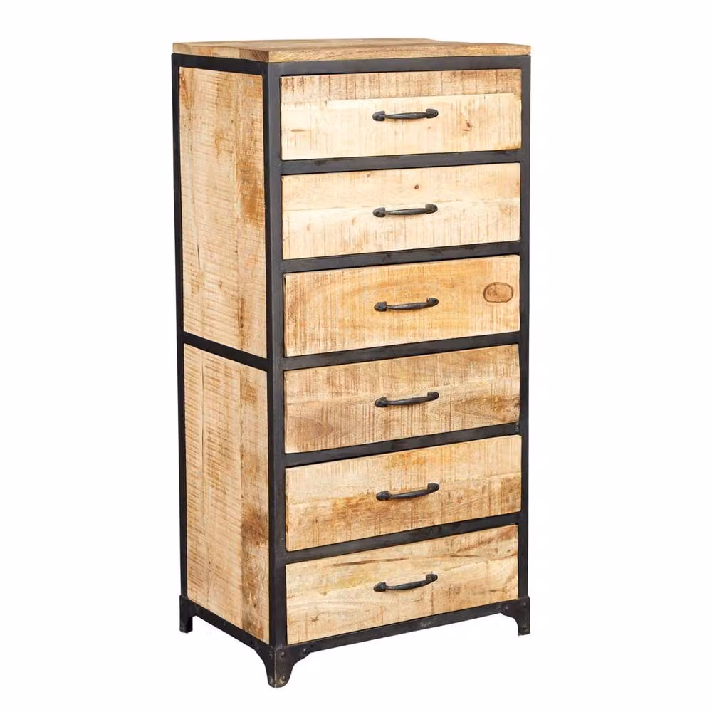 Wyld Haus Toivakka Industrial 6 Drawer Chest in Brown Reclaimed Wood and Metal W/D/H: 120 x 40 x 60 cm – 2