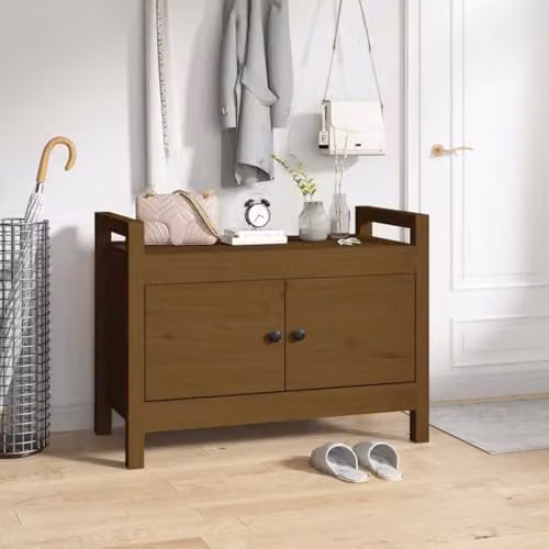 vidaXL Hall Bench in Honey Brown, Solid Pine Wood, W/D/H: 80 x 40 x 60 cm – 2