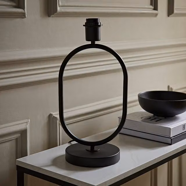 ValueLights Antonia Art Deco Oval Metal Tabletop Lamp Base in Black and Gold