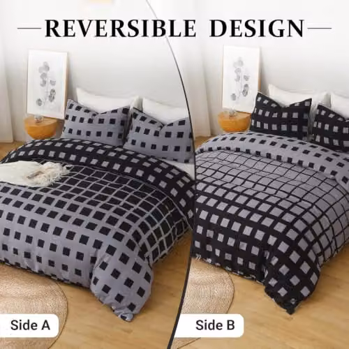 Grace 4 Piece Microfibre Reversible Duvet Cover Set with Matching Fitted Sheet in Black or Grey, W/D/H: 200 x 200 cm – 3