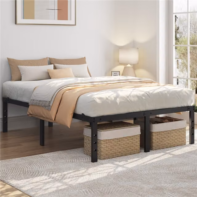 Yaheetech Minimalist Metal Bed Frame in Black, 140 x 200 cm