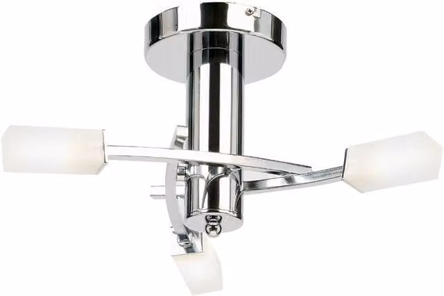 Loops Dimmable Semi Flush Ceiling Light in Chrome and Transparent Glass with Square Shade – 1