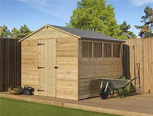EMS Retail Empire 9200 Premier Apex Shed in Brown, Pressure Treated Shiplap T&G Wood with Window – 1