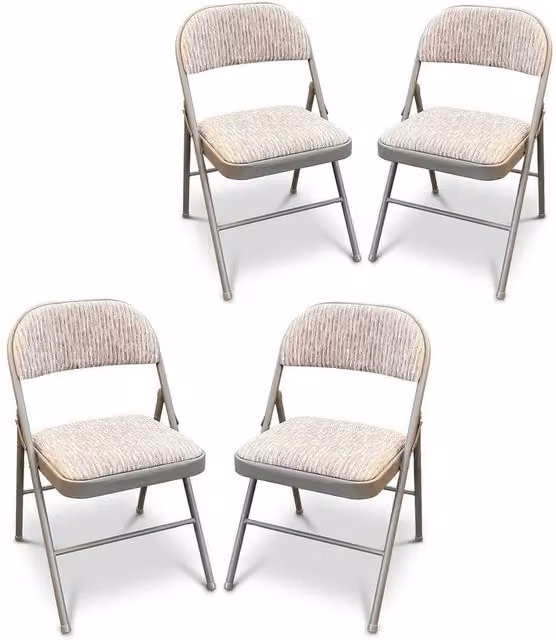 Havendro Set of 4 Grey Fabric Padded Folding Office Chairs with Strong Steel Frame