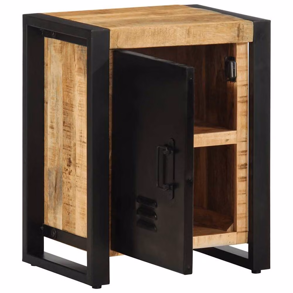 Berkfield Home Set of 2 Rustic Mango Wood Bedside Cabinets in Brown – 3