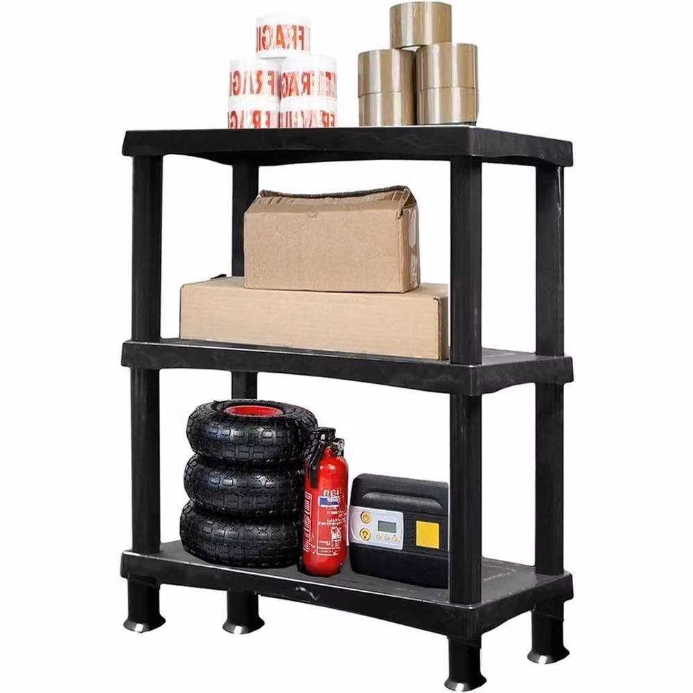 Nordara 3 Tier Plastic Shelving Unit Storage Organiser in Black – 5